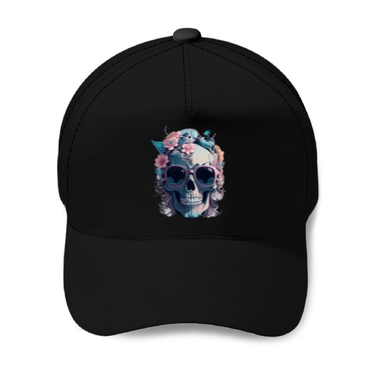 Skull And Flowers Baseball Caps