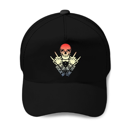 Rock n The Usa Rock Roll Skeleton Guitar Baseball Caps