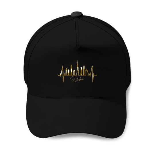 Dubai Skyline Heartbeat Burj Khalifa Silhouette Baseball Caps
