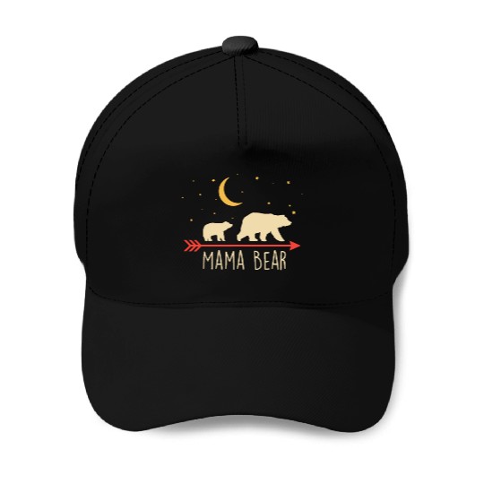 Mama Bear with Cub Moon Stars Mama Bear Baseball Caps