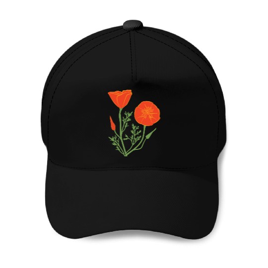 California Poppies on Clear Background Baseball Caps
