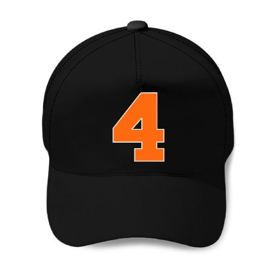 Number 4 Sports Orange Baseball Caps