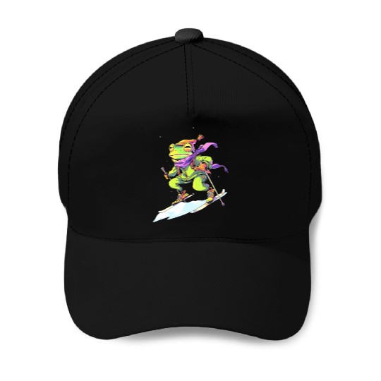 Frog Skiing Skier Ski Winter Snow Baseball Caps