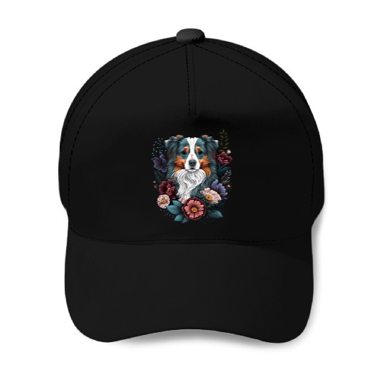 Australian Shepherd Floral Aussie Flower Cute Baseball Caps