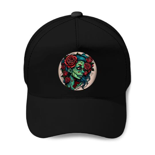 Zombie Girl / Halloween / creepy / green / Comic Baseball Caps