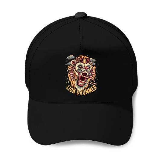 Lion Drummer Baseball Caps