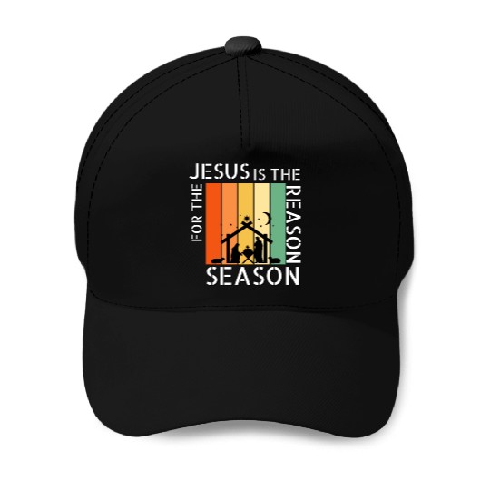 Retro Jesus is the Reason for the Season Baseball Caps
