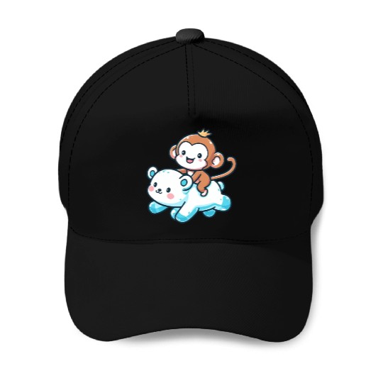 Polar Bear Cute Monkey Companion Baseball Caps