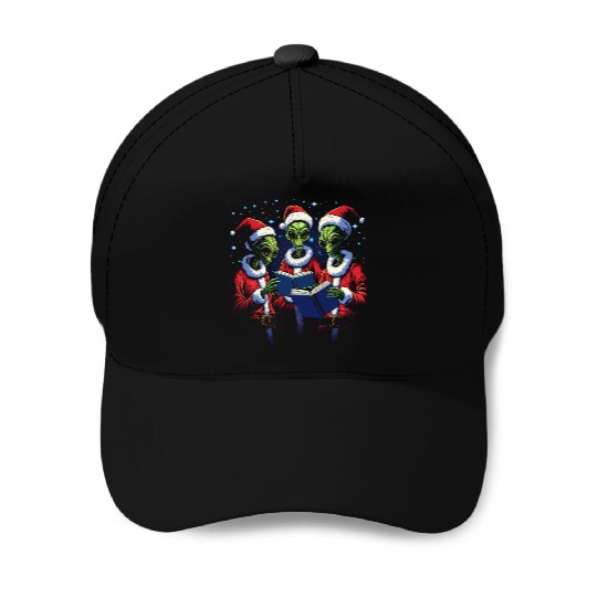 Alien Christmas Carolers Baseball Caps