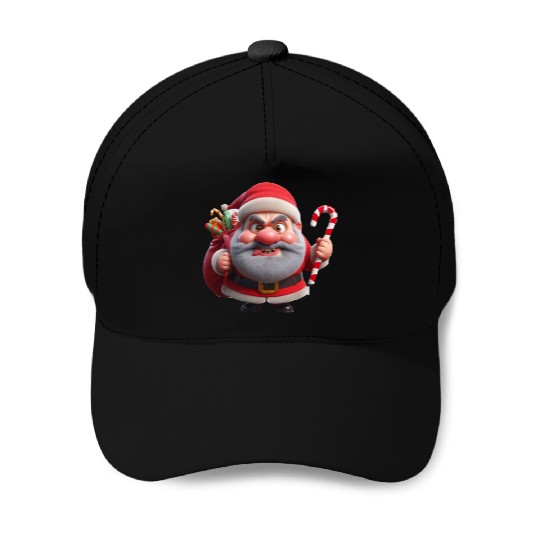 Crazy Santa with Candy Canes Baseball Caps