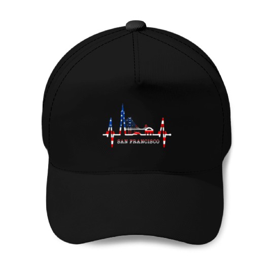 San Francisco Skyline Heartbeat California Lover Baseball Caps