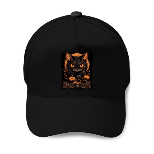 Happy Meow-o-Ween Cute Black Cat Party Costume Baseball Caps