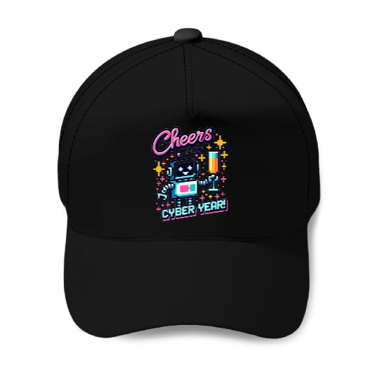 Retro Robot New Year's Toast - Cyber Champagne Fun Baseball Caps