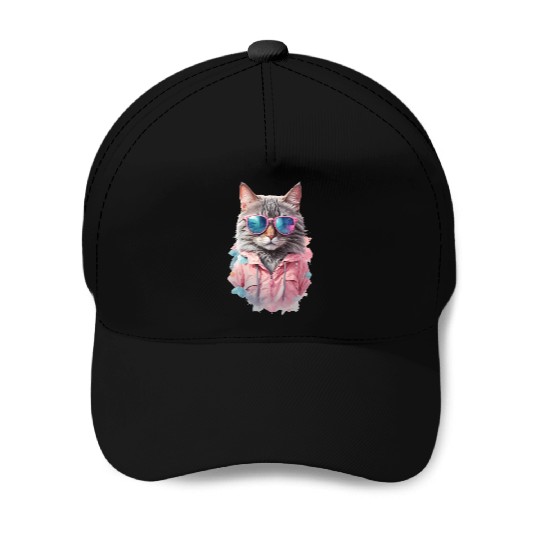 Modern Chic Cat In Pink Pastel Color Baseball Caps