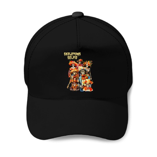 Mexican Holiday Day of the Dead Skeletons Selfie Baseball Caps