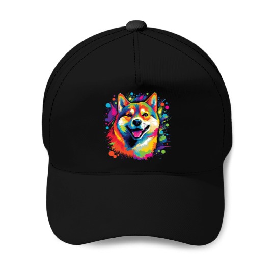 Watercolor Colorful Shiba Inu Baseball Caps