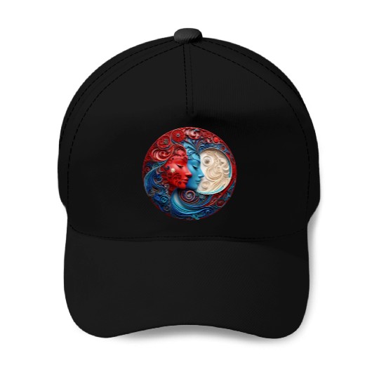 Ceramic Good Evil Contrast Moon Baseball Caps