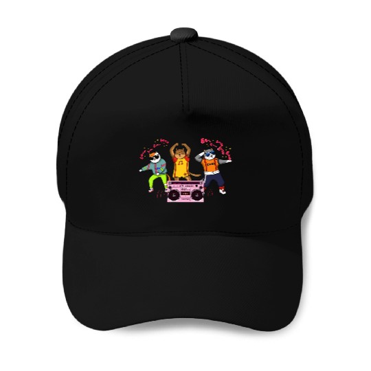 80's Fashion Breakdancer Cats Move To Pink Boombox Baseball Caps