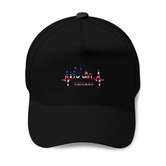 Chicago Skyline Heartbeat USA Heart I Love Chicago Baseball Caps