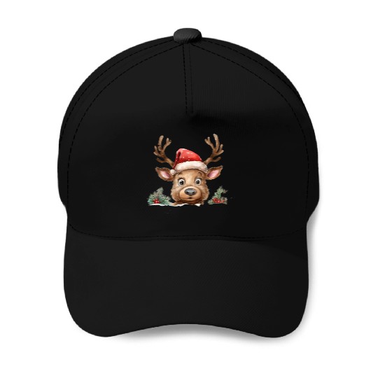 Christmas watercolor Reindeer Baseball Caps