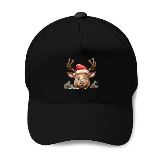 Christmas watercolor Reindeer Baseball Caps