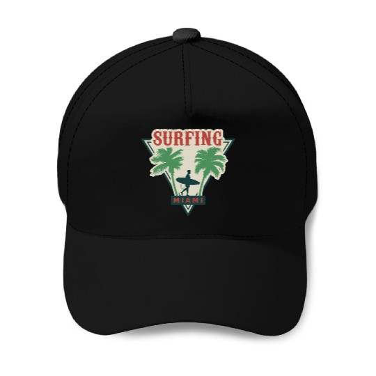 Surfing Miami Baseball Caps