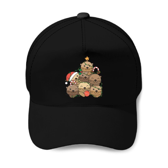 Otter Christmas Tree Funny Animal Christmas Baseball Caps