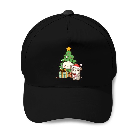 Cute Sloth with Christmas Tree Baseball Caps