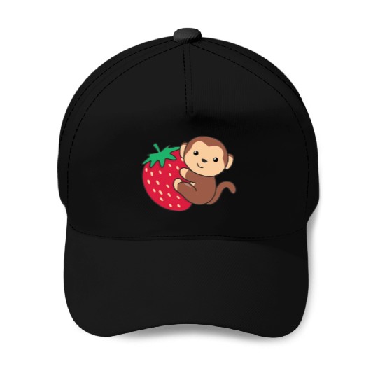 Monkey With Strawberry Cute Monkeys With Fruits Baseball Caps