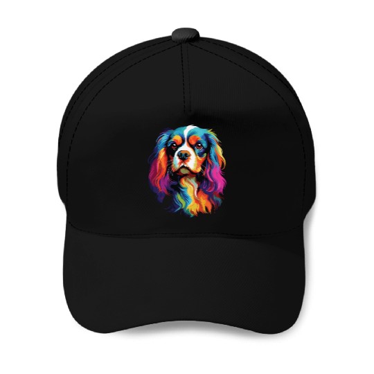 Watercolor Colorful Cavalier King Charles Spaniel Baseball Caps