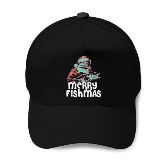 Funny Santa Claus Fishing Merry Fishmas Christmas Baseball Caps