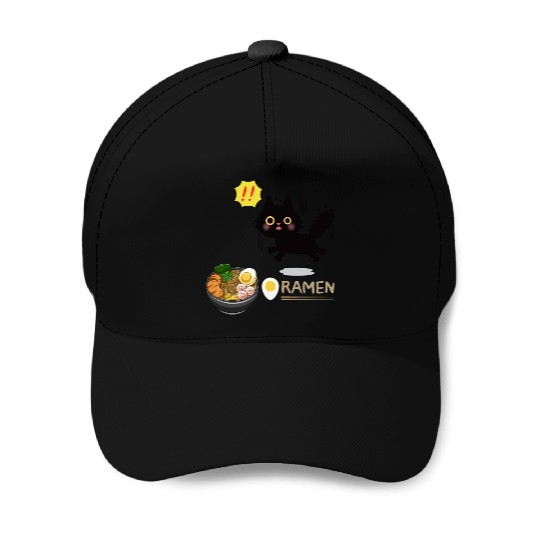 Surprised Ramen-Loving Black Cat Baseball Caps