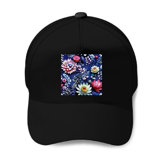 Midnight Floralscape Baseball Caps