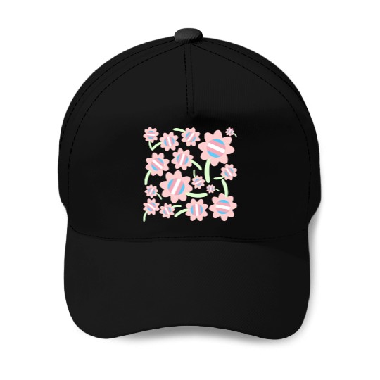 Transgender Pride Flag Flower Pattern Baseball Caps