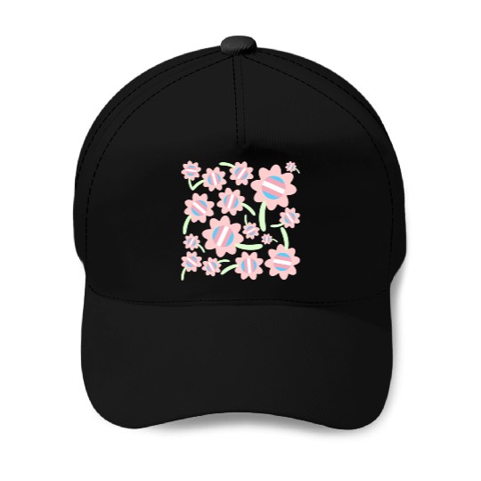 Transgender Pride Flag Flower Pattern Baseball Caps