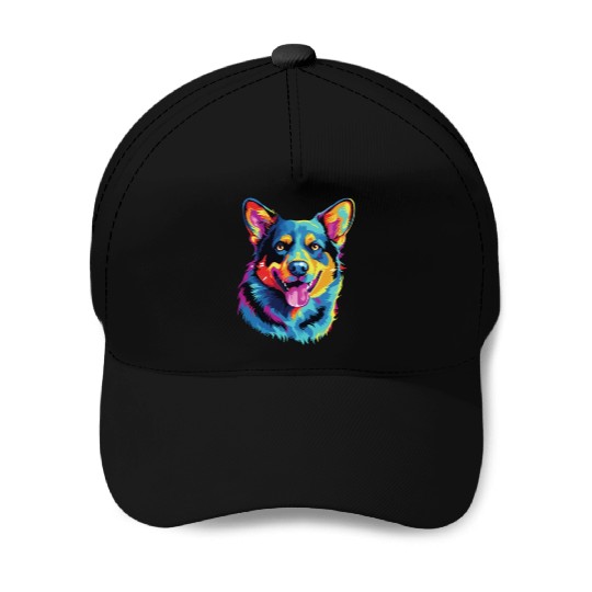 Watercolor Colorful Australian Cattle Dog Baseball Caps