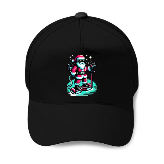 Witty 8-Bit Cyberpunk Santa Baseball Caps