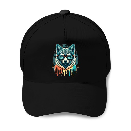 Hipster Wolf Drip Baseball Caps