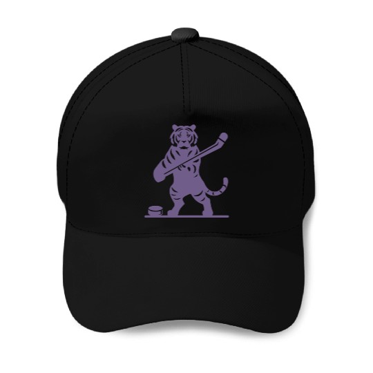 Tiger Hockey Player Silhouette Baseball Caps