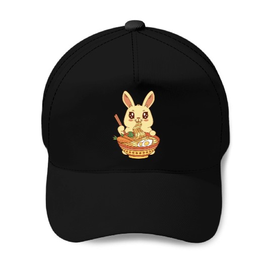 Funny Cute Japanese Anime Bunny Eating Vegetables Baseball Caps