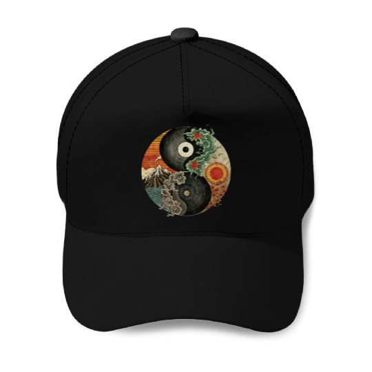 Yin and Yang shaped logo Japanese ink painting Baseball Caps