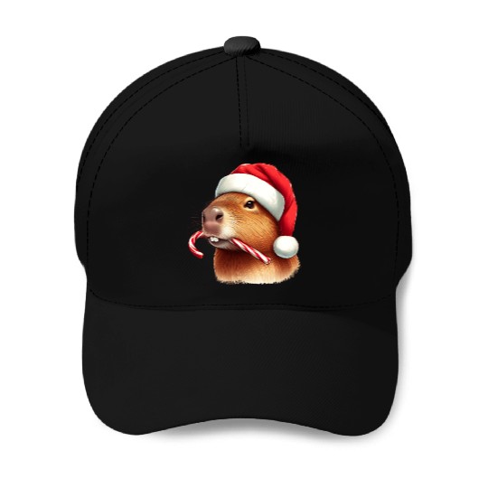 Festive capybara with candy cane Baseball Caps