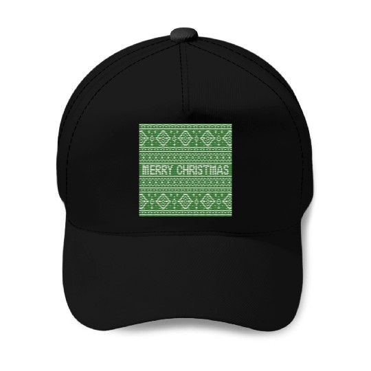 Sage Green Ugly Sweater Christmas Snowflakes Fun Baseball Caps