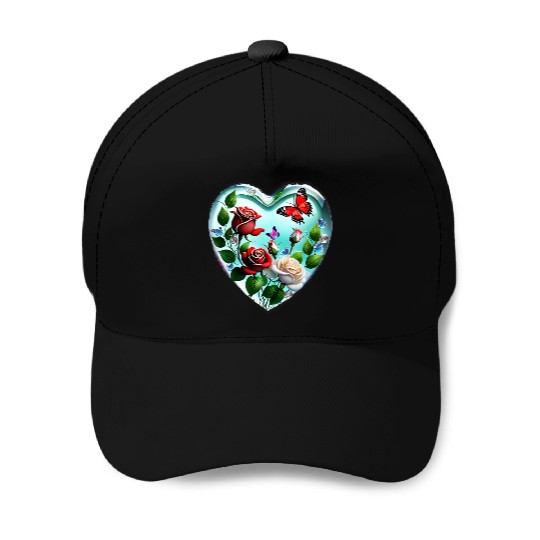 roses and butterflies Baseball Caps