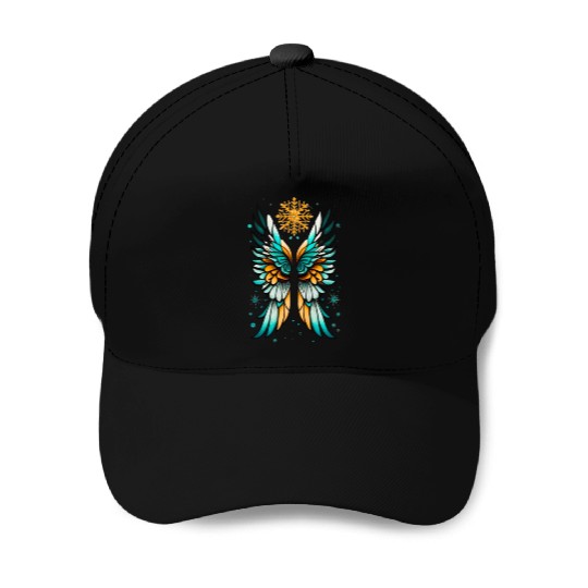 Angel Wings Embracing Snowflakes Baseball Caps