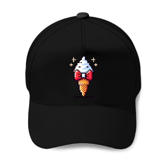 Whimsical 8-Bit Ice Cream: Retro Bow Tie Delight Baseball Caps