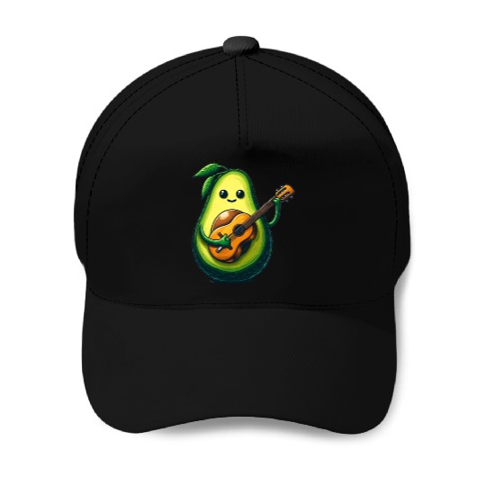 Avocado playing guitar Baseball Caps