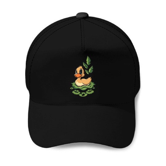 cute duck swimming in a swamp Baseball Caps