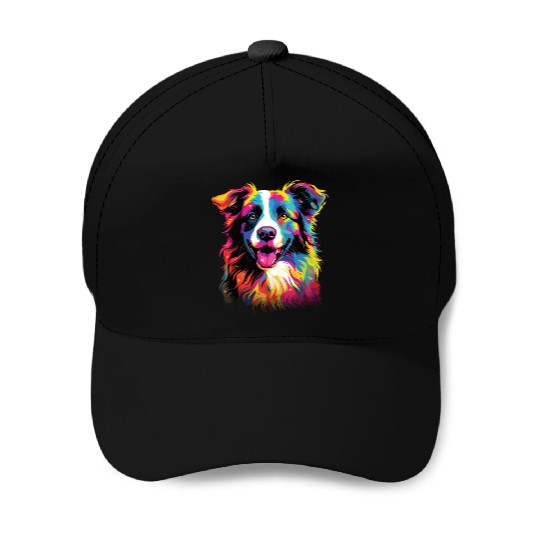 Watercolor Colorful Border Collie Baseball Caps