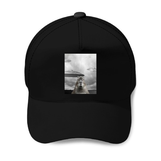 Funny Graphic Capybara Selfie with UFOs Weird Baseball Caps